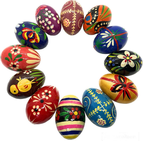 Rumikrafts 13 3 inches, Dozen (Set Hand Painted Wooden Easter Eggs, ecofriendly and Lightweight, Kids Friendly, pisanki