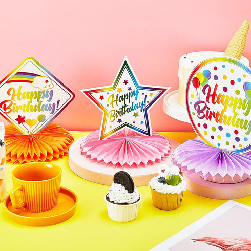 Blulu 6 Pieces Happy Birthday Table Decorations, Colorful Paper Honeycomb Birthday Centerpieces