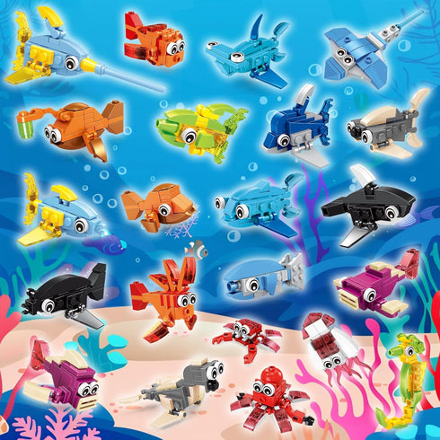 36 Packs 999PCS Set, 6-12+ VOPOGLNE Marine Animals Building Blocks Toy, Party Favors for Kids, Building Classroom