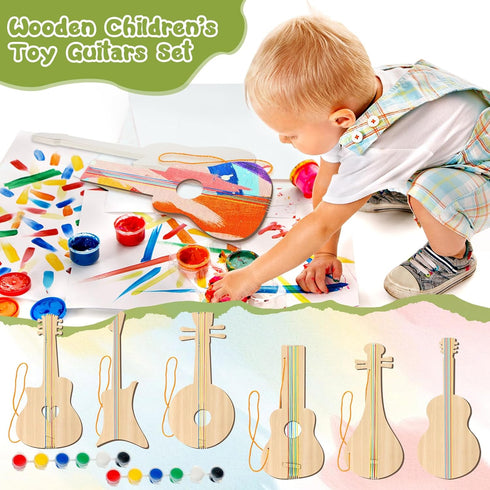 36 18 Sets (6 (6 Syhood Pcs DIY Wood Guitar Difference Designs) with Pigments Colors), DIY Wood Instruments Gift