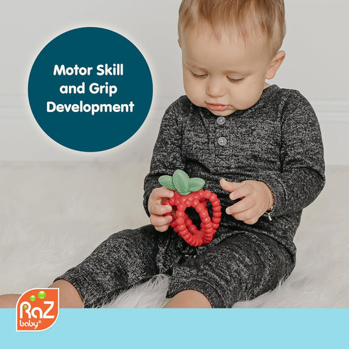 3 RaZbaby Bites Silicone Baby Teething Toy Sensory Toy with Textured BerryBumps for Teething Relief, Easy-to-Hold Fruit