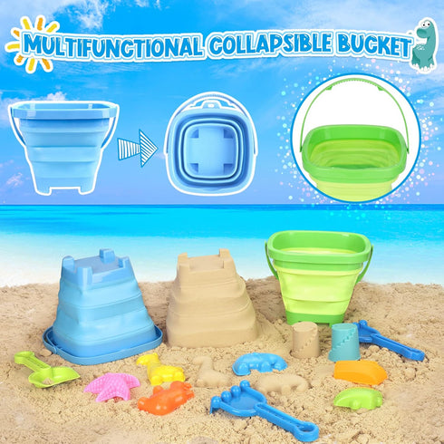 FHOZGECY 2 2 4-8 Beach Toys, Sand Toys for Kids Boys and Girls with Construction Vehicle, Collapsible Bucket, Sand