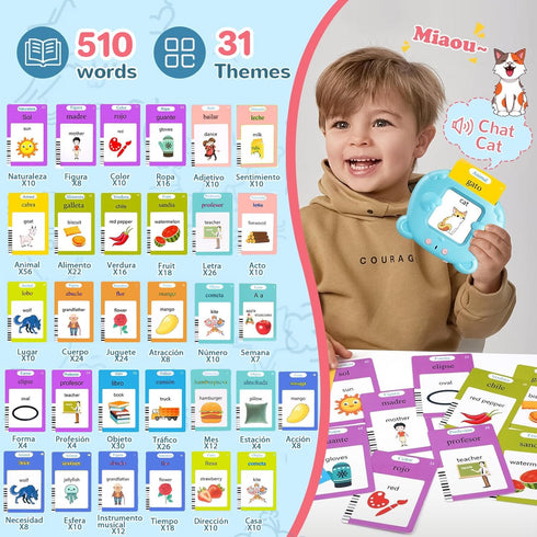 510 Spanish & English Talking Flash Cards for Toddler, Sight Words Learning Toys, ABC & Numbers Educational Montessori
