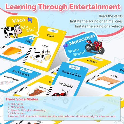 510 Spanish & English Talking Flash Cards for Toddler, Sight Words Learning Toys, ABC & Numbers Educational Montessori