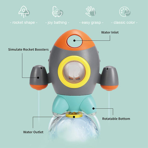 Baby Bath Toys, Space Rocket Shape Bathtub Toys for Toddlers, Spray Water Toys with Rotating Fountain for Kids