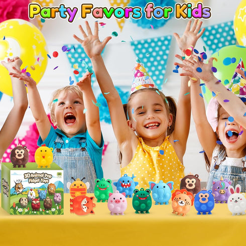 24pcs 3D DREACAREFT Party Favors for Kids - Animal Pop Fidget Toys Bulk for Goodie Bag Stuffers, Treasure Box Toys