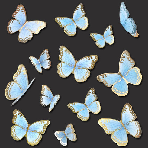 Ercadio 30 Pack 3D Butterfly Cake Toppers, Waterproof Blue & Arts Cupcake Picks for Baby Shower, Birthday Decor