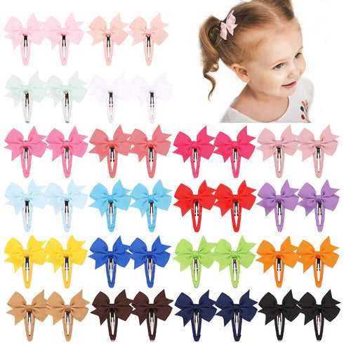 40PCS Snap Baby Hair Bows Clips for Girls, Grosgrain Ribbon Fully Wrapped 2 Inch Infant Hair Barrettes