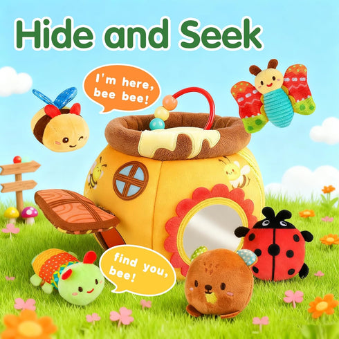 6-12 5 6 7 8 9 10 0-2 Thremhoo Baby Toys Months - Soft Beehive with Stuffed Animals, Rattle, Crinkle, Mirror