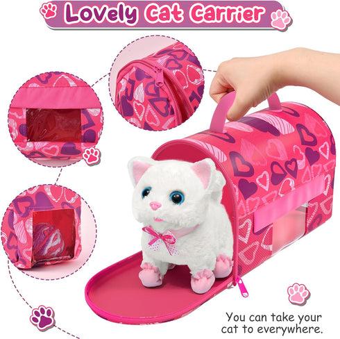 16 Set, 3 4 5 6 7 8 9 Golray Cat Toys for Kids Girls Gift, Electronic Interactive Plush Toy Cat Can Walk and Meow - Pcs