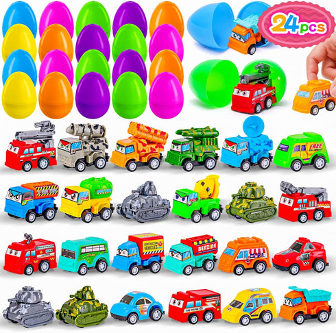 MGparty 24 Pack Prefilled Easter Eggs with Car Toys for Kids Toddlers Bulk