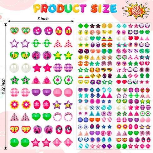 240PCS Sticker Earrings for Little Girls - 3D Gems Self-Adhesive Glitter Craft Crystal Stickers