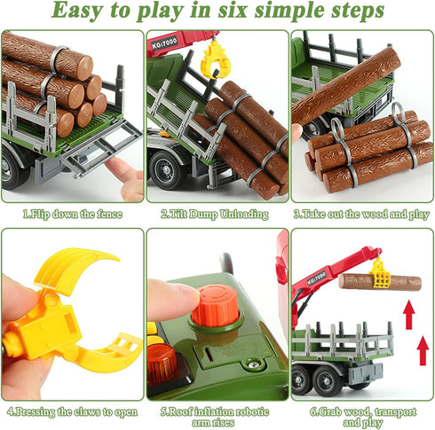 3 4 5 6 7 8 15 6 Mostop Logging Truck Kids Toy for Year Old Boys, Farm Log Truck with Loading Crane and Trunks, Lights