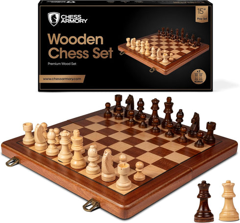 Chess Armory Premium Wooden Chess Set, Portable Board Game with Secure Storage for Kids and Adults