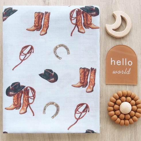 47" 47", 70% 30% LifeTree Muslin Swaddle Blankets, Western Baby Swaddles for Boys Girls Newborn, Soft Large x Cowboy