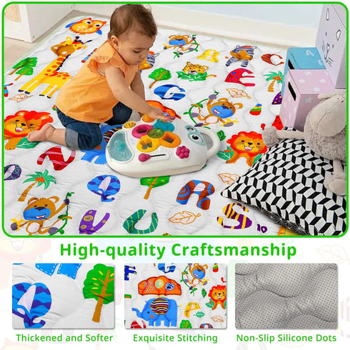 Mfmiudole 50"50" Baby Gyms Playmats for Playpen, Safari Zoo Alphabet Play Mat Waterproof ABC Learning Mat Jungle Themed
