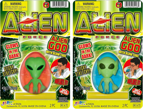 JA-RU Inflatable Glow in The Dark Egg - Slime & Alien Figure (6 Packs) - Neon Gooey Fidget Toy Slime Kit for Sensory