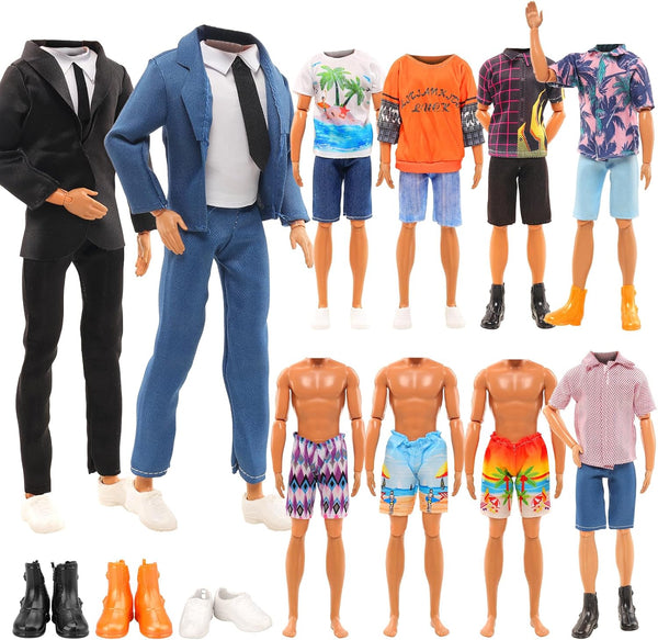 Miunana Lot 12 Items Boy Doll Clothes for 12 Inch Male Doll, 5 Sets Fashion Casual Wear with 3 Pairs of Shoes