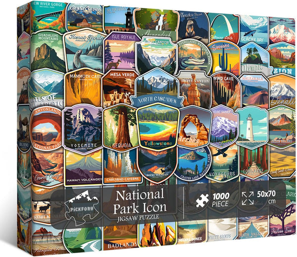 PICKFORU National Parks Puzzles for Adults, 1000 Pieces and up, Yellowstone Yosemite Zion Glacier Decor
