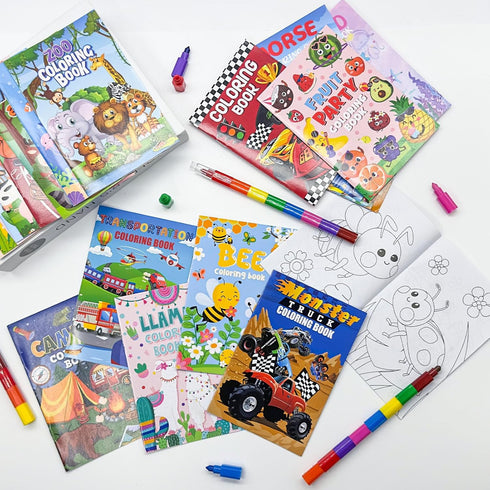 24 2-4-8-12 Cinrobiye Coloring Books for Kids With Stacking Crayons Bulk Mini Coloring Books Bulk for Ages Activity