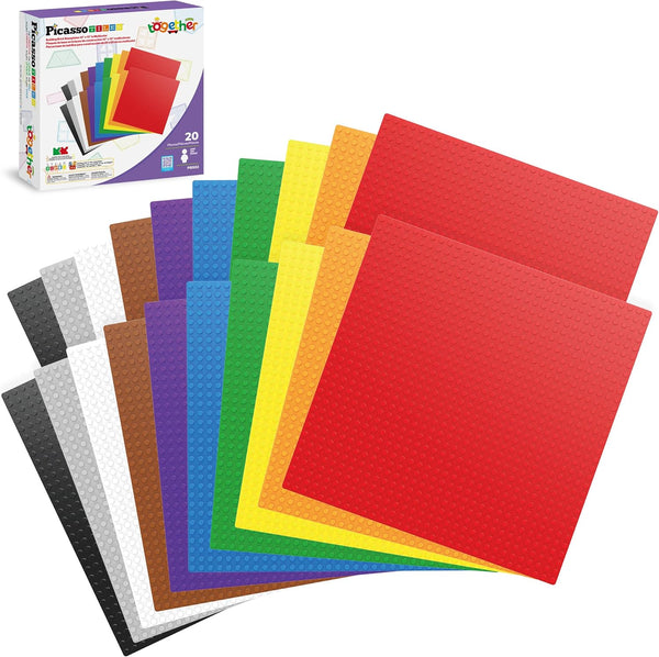 PicassoTiles Brick Baseplate Classic Building Block Foundation Kit 20 Pack 10"x10" Platform