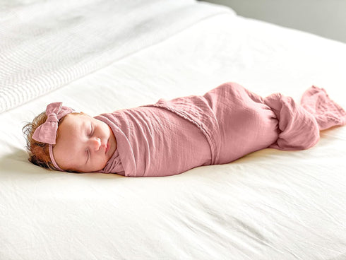 Baby Want Designs Neutral Swaddles for Newborns & Bow — 47x47 Inches 70% Viscose Derived from Bamboo & 30% Organic Cotton Swaddle Blankets — Premium Newborn Swaddle Set Girls (Dusty Rose) by Baby Want Designs