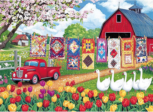 EIYRURU 300 Piece Jigsaw Puzzle for Adults Spring Farmyard Delight with Quilts &