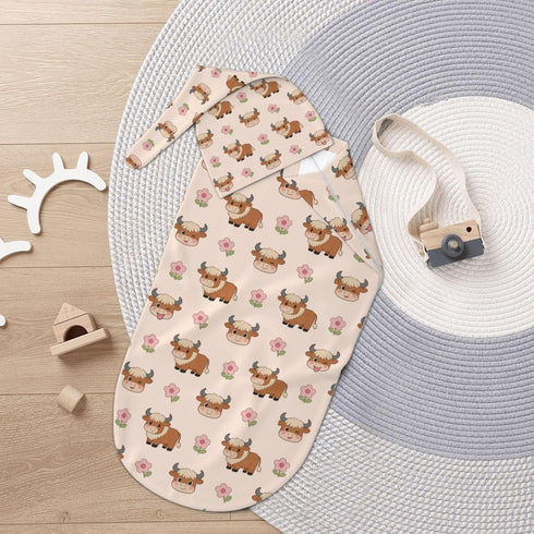Qwalnely Cow Swaddle Blanket with Hat for Baby, Swaddling Highland Cow Baby Stuff
