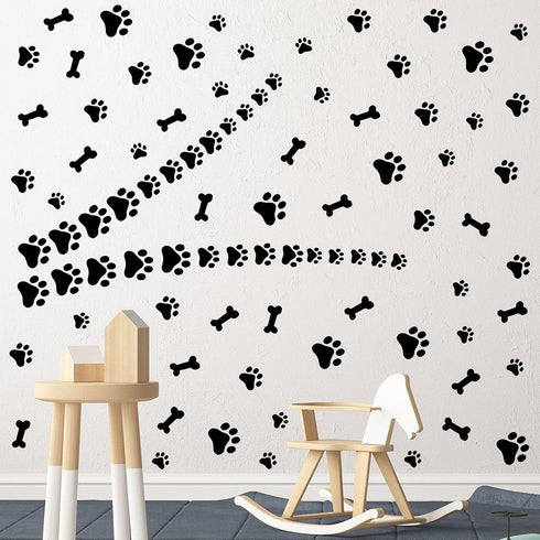 76 Pieces Dog Paw Decal Stickers, Removable Vinyl Wall Sticker Decoration for Nursery Bedroom Room Decor, Black
