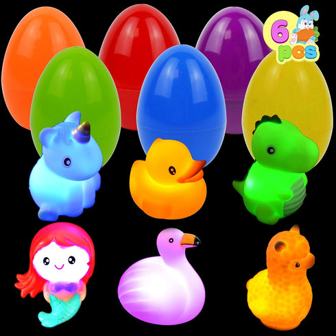6 JOYIN Pcs Pre-Filled Easter Eggs with Light-up Floating Bath Toys for Kids Toddler Eggs Hunt, Basket