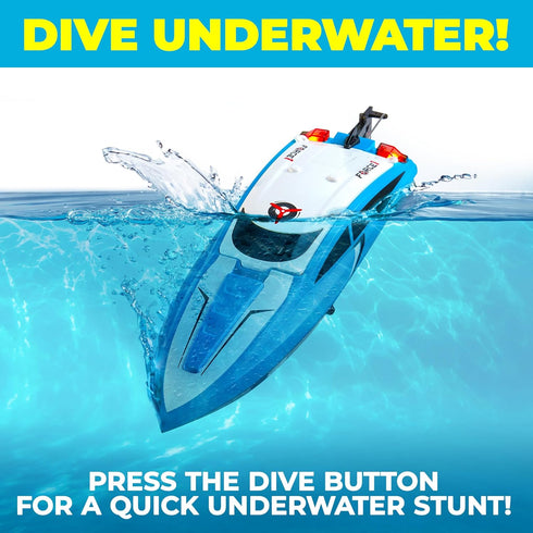 Force1 2.4GHZ 2 Velocity Blue Fast RC Boat- Remote Control Boats for Adults and Kids, Underwater Speed Racing Mini RC