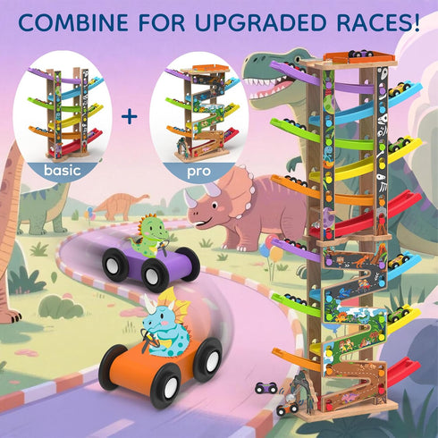 Playsets 6 2 3 Wooden Race Track Car Ramp Racer Toy for Tollders, Dinosaur Car Ramp Toy Vehicle with Mini Cars - Fine