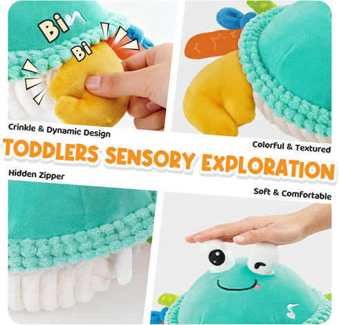 Innofans 12 18 Tummy 1-3 Baby Toys for Months - Musical Crawling Dancing Bouncing Learning Crab Plush Toy - Infant Time