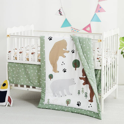 lasoftan 3 Set, Set Set Piece Baby Crib Bedding Infant Nursery Bed Decor with Quilt + Fitted Crib Sheet + Skirt, Baby