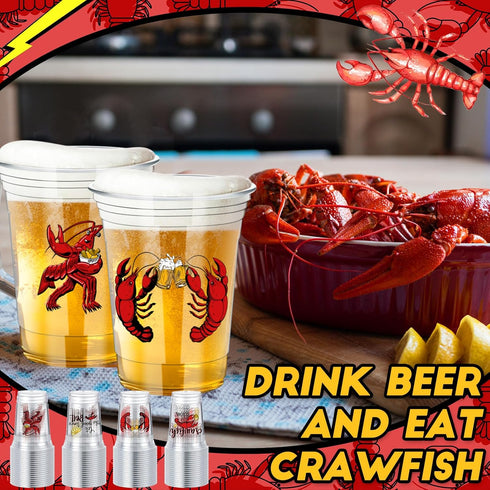 50 Pack 12oz Country Domensi Crawfish Boil Plastic Cups with Straws, Disposable Seafood Party Supplies for Lobster
