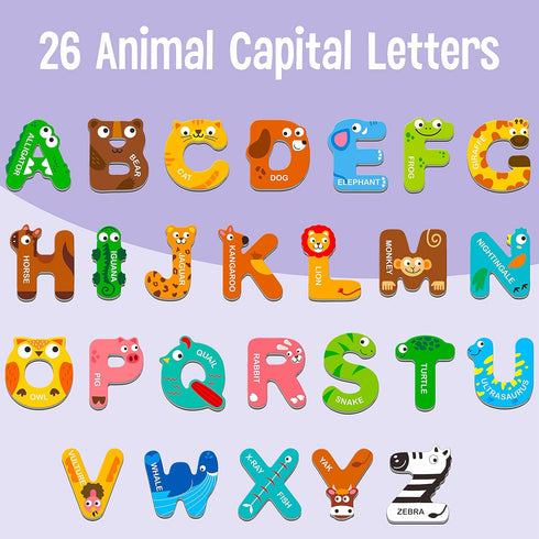 Large Size Magnetic Letters, Cute Animal Alphabet ABC Magnets for Fridge, Colorful Uppercase Animals Educational