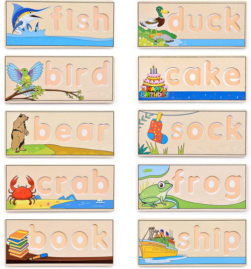 Atoylink Wooden Spell Learning Toys for 2-5 Year Old Kids, Match Letter Spelling Game Board & Letters Educational Toy