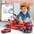 3 4 5 6 22" Fire Truck Toys for Toddler Boy Year Old, Carrier Truck Toy with Racing Car and Helicopter, Big Firetruck