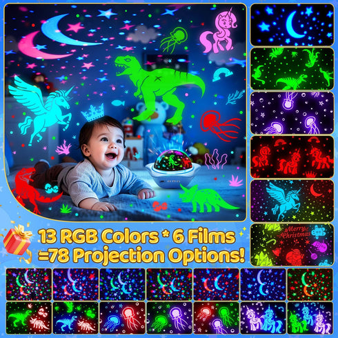 6 Films+78 Projector,360Rotion One Fire Night Light for Kids Easter Gifts, Lighting Modes Ceiling Star