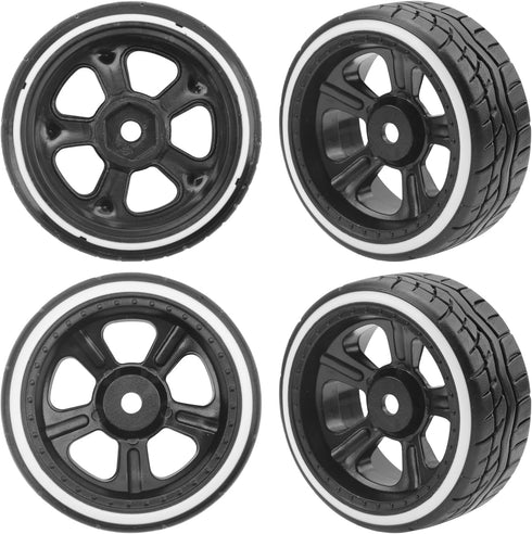 1/10 RC Hard Plastic Drift Tires & Wheel Rims, 12mm Hex Compatible with HSP 94123 Tamiya TT01 TT02 Kyosho Traxxas