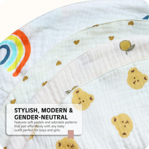 Naznooz Set 4-Pack 0-24 Premium Quality Organic Double-Sided Baby Bibs for Drooling and Teething | |For Boys and Girls