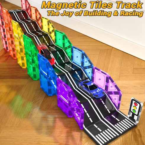104 Set, 3-5 5-7 4-8, 3+ PCS Magnetic Tiles Road STEM Construction Toys for Kids Ages Magnet Building Blocks