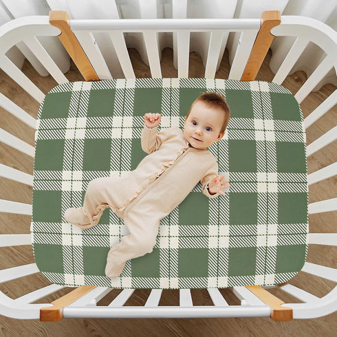 YANENDIE 39 27 Inch Olive Green Gingham Plaid Crib Sheets - Boys & Girls Cotton Crib Sheet for Standard Crib