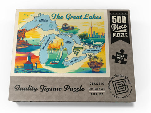 500 MyPuzzle The Great Lakes Illustrated Map and Landmarks - Premium Piece Jigsaw Puzzle for Adults