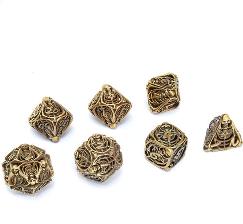 Metal Skull Dice Set, Hollow Multi-Sided Dungeons & Dragons Dice, 7CPS Role-playing Dice Set, Ancient Bronze