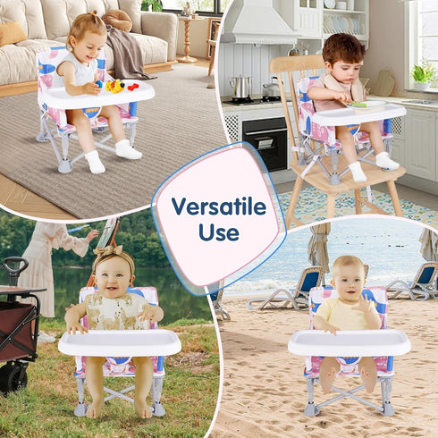 6 3 CH2408 Portable Baby Booster Seat with Tray, Toddler Booster seat for Dining, Camping, Travel, Baby Beach Chair