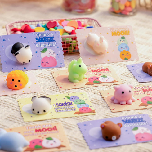 28 Packs JOYIN Valentines Day Gifts for Kids, Classic Mochi Squishy Toy with Valentines Day Cards for Kids School
