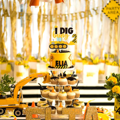 LetDec 41 2nd 2nd Pcs Construction Birthday Cupcake Topper Dump Truck Two Years Old Cake Topper Excavator Tractor Two