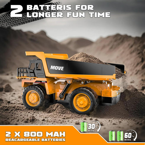 13-Channel 2.4GHz 3+ Remote Control Dump Truck Toy, Rc Construction Vehicles with Metal Bed & Light, RC Truck for Kids