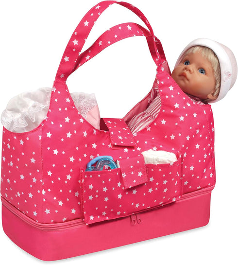 Badger Basket On-The-Go Travel Tote and Storage Bag for 18 inch Dolls - Pink Stars